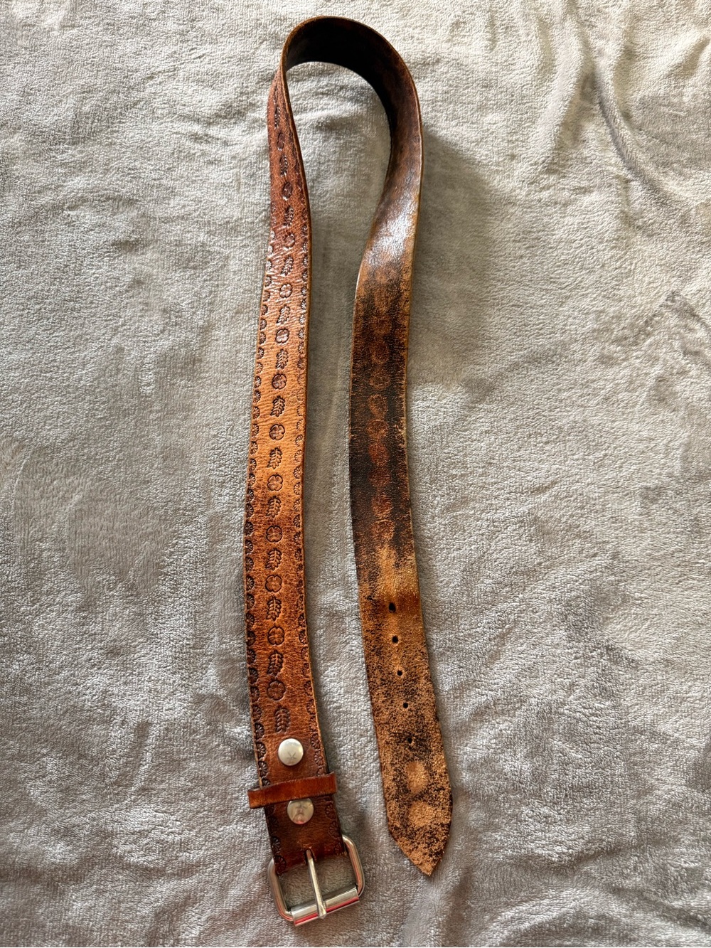 Hand Crafted Brown Tooled Leather Belt